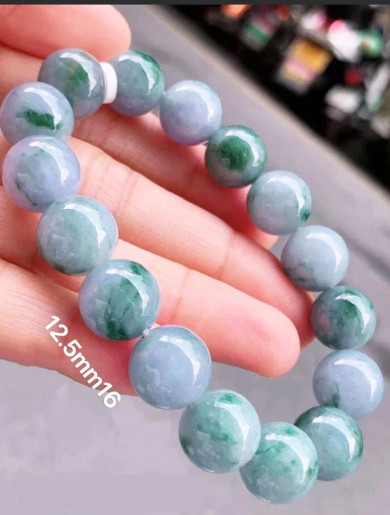 Ngọc bích miến điện hoa nổi băng tự nhiên 12mm16