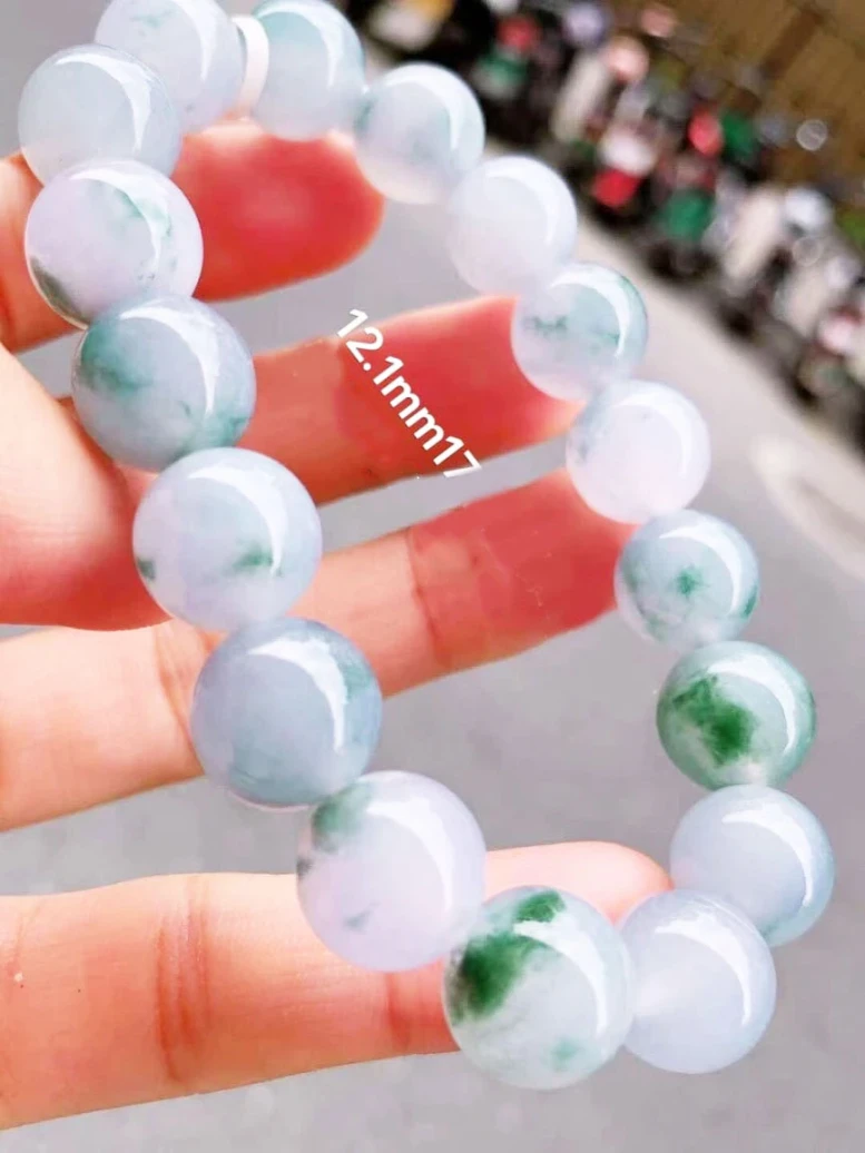Ngọc bích miến điện hoa nổi băng tự nhiên 12.1mm17