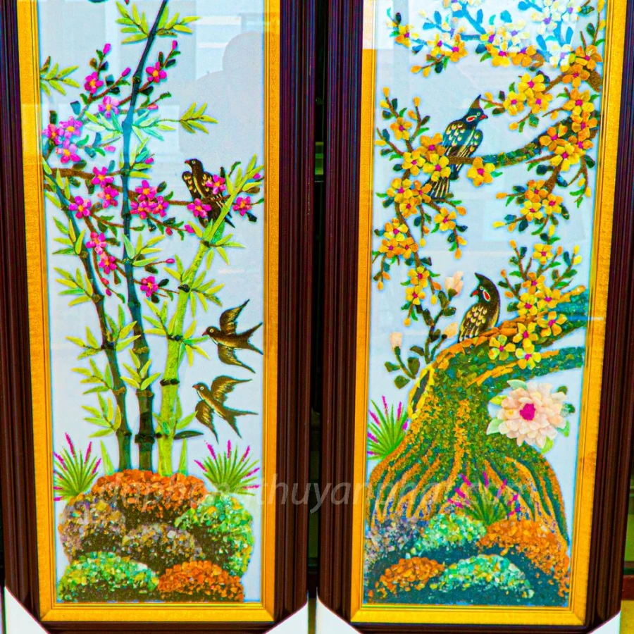 Tranh Tứ Quý Chất Liệu Đá Quý Tự Nhiên 100%